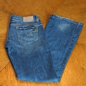 Y2K American Eagle Classic Blue Lightly Distressed Jeans Artist Flare